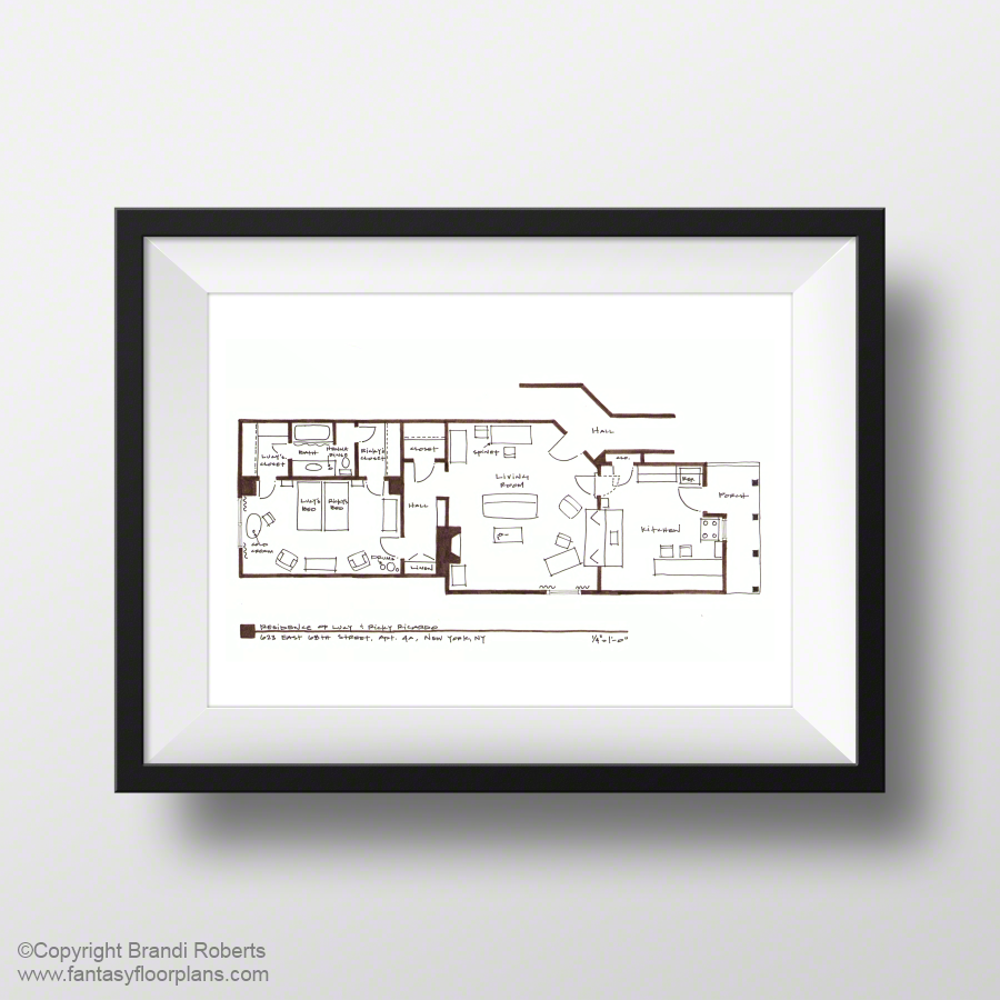 11"x17" Hand-drawn sketch Lucy Ricardo's First NYC Apartment